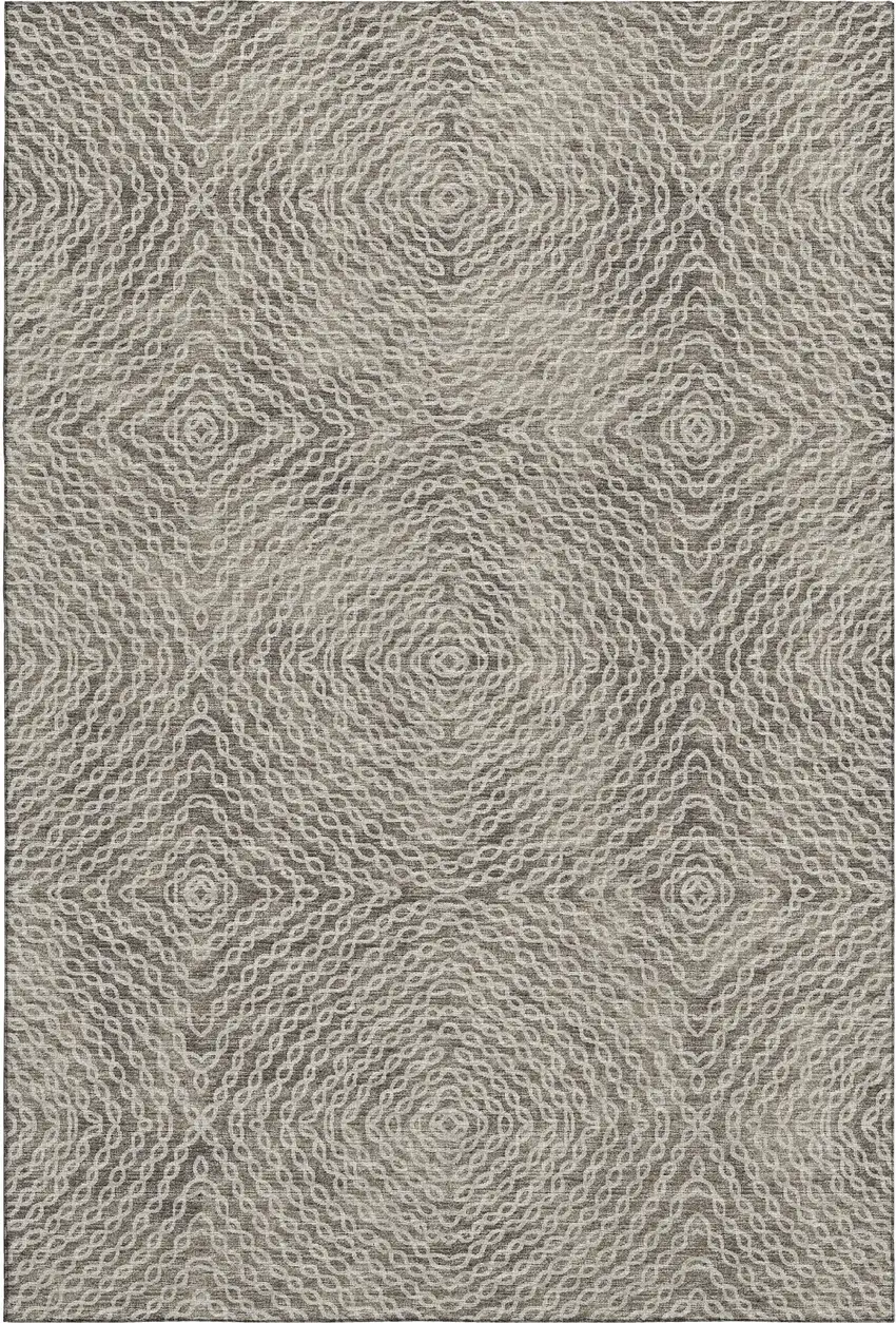 Coffee And Beige Geometric Washable Area Rug With UV Protection Photo 2