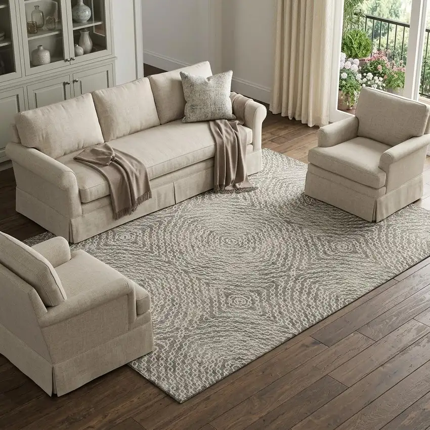 Coffee And Beige Geometric Washable Area Rug With UV Protection Photo 1