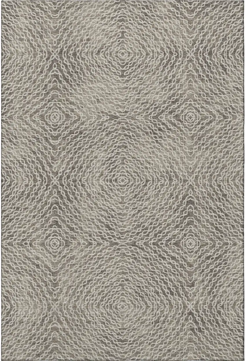 Coffee And Beige Geometric Washable Area Rug With UV Protection Photo 4