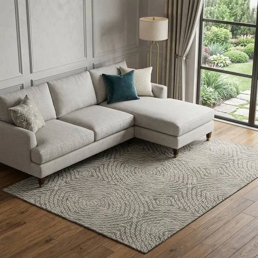 Coffee And Beige Geometric Washable Area Rug With UV Protection Photo 1