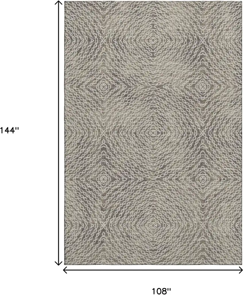 Coffee And Beige Geometric Washable Area Rug With UV Protection Photo 3