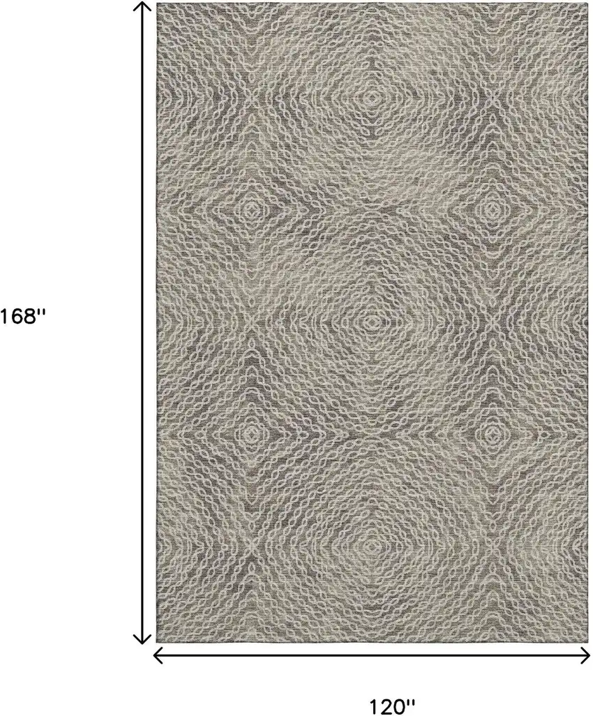 Coffee And Beige Geometric Washable Area Rug With UV Protection Photo 3