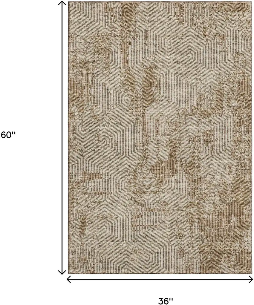 Coffee And Beige Geometric Washable Area Rug With UV Protection Photo 3
