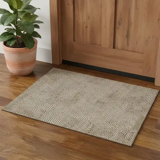 Coffee And Beige Geometric Washable Area Rug With UV Protection Photo 1