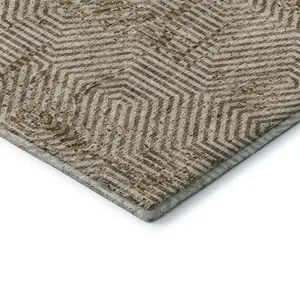 Photo of Coffee And Beige Geometric Washable Area Rug With UV Protection