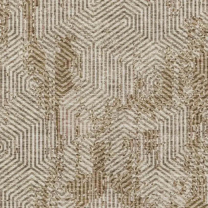 Coffee And Beige Geometric Washable Area Rug With UV Protection Photo 3