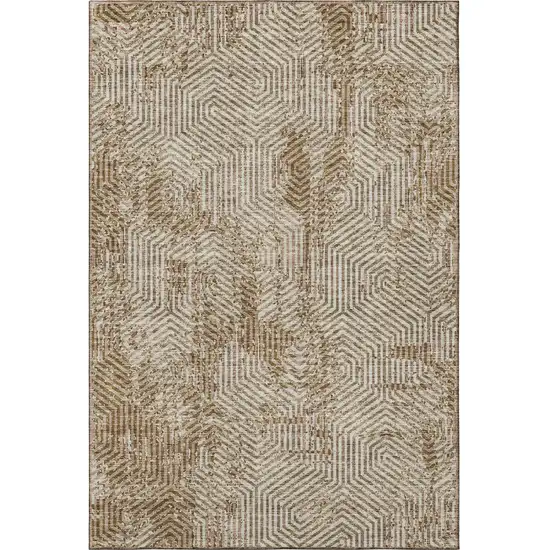 Coffee And Beige Geometric Washable Area Rug With UV Protection Photo 4