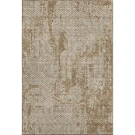 Coffee And Beige Geometric Washable Area Rug With UV Protection Photo 1
