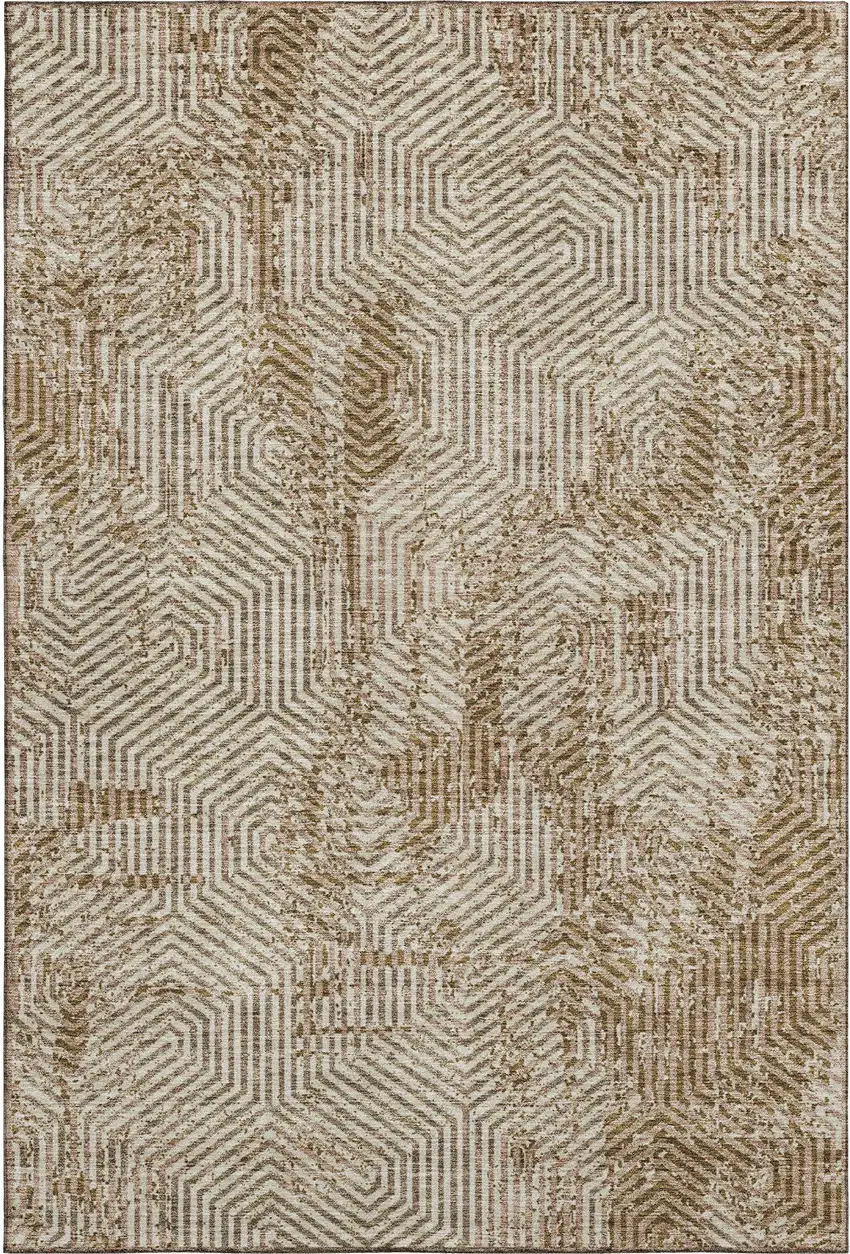 Coffee And Beige Geometric Washable Area Rug With UV Protection Photo 1