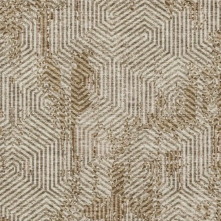 Coffee And Beige Geometric Washable Area Rug With UV Protection Photo 3