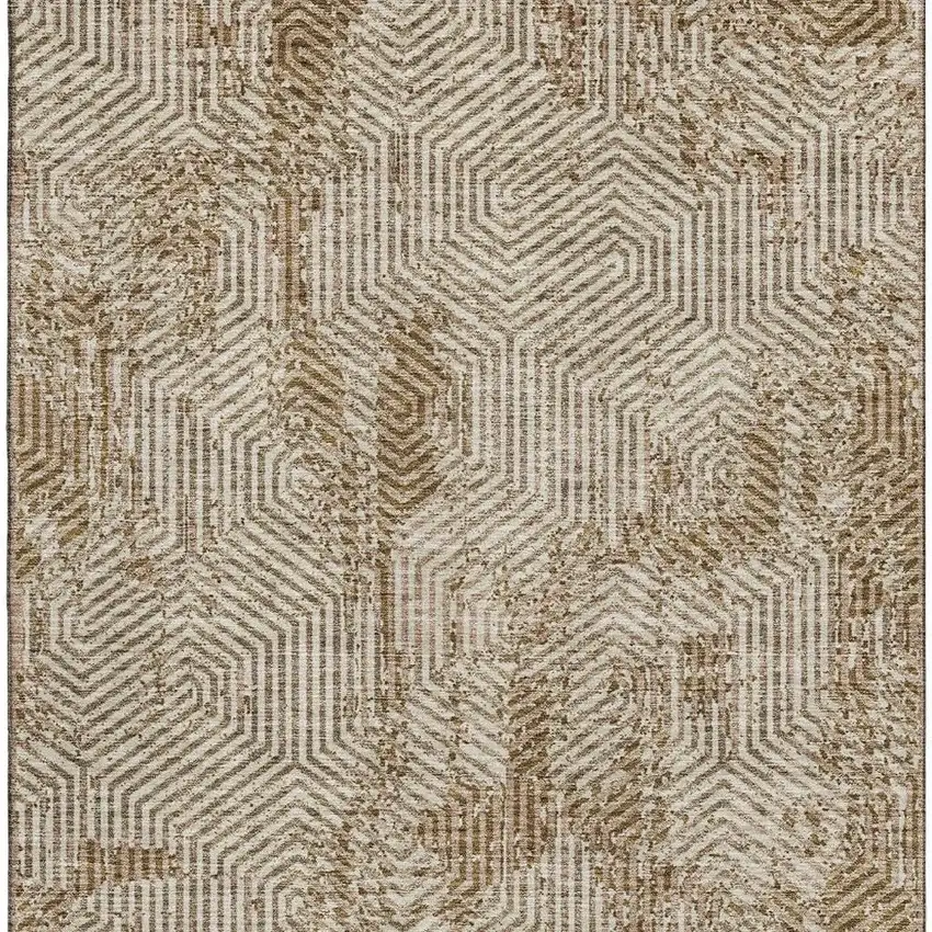 Coffee And Beige Geometric Washable Area Rug With UV Protection Photo 4