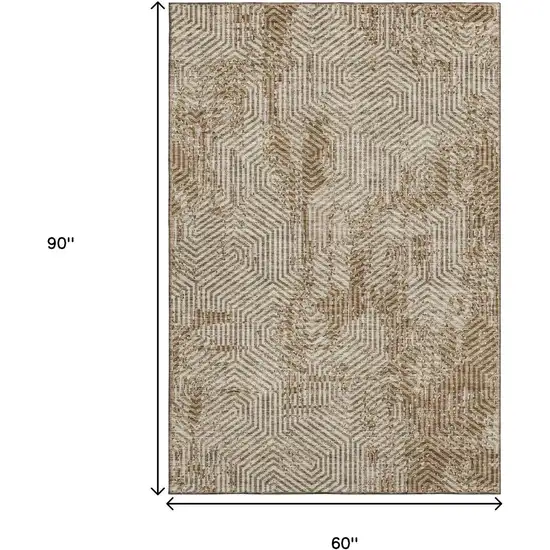 Coffee And Beige Geometric Washable Area Rug With UV Protection Photo 3