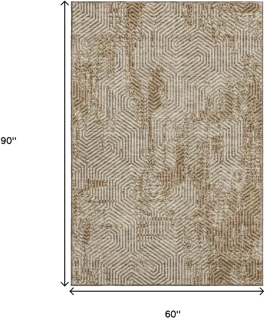 Coffee And Beige Geometric Washable Area Rug With UV Protection Photo 3