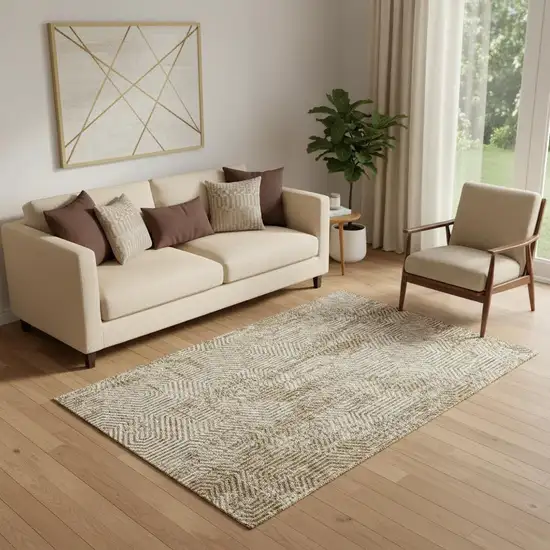 Coffee And Beige Geometric Washable Area Rug With UV Protection Photo 1