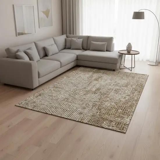 Coffee And Beige Geometric Washable Area Rug With UV Protection Photo 2