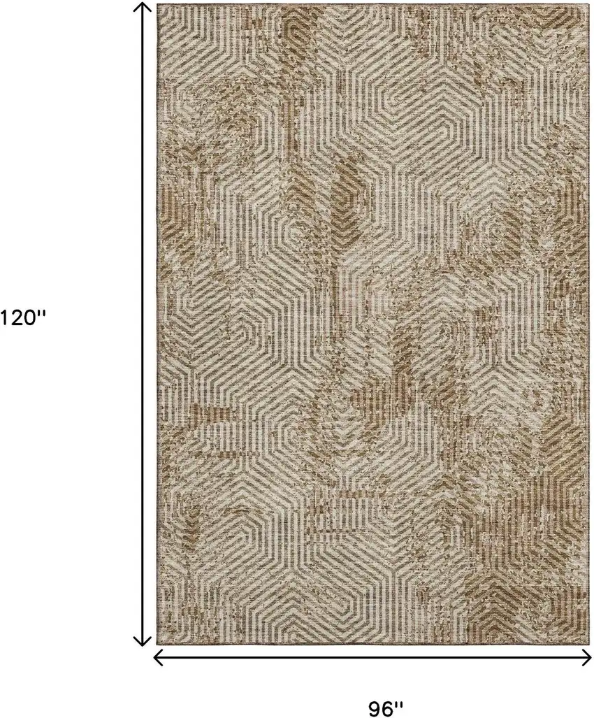 Coffee And Beige Geometric Washable Area Rug With UV Protection Photo 3
