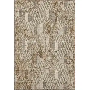 Photo of Coffee And Beige Geometric Washable Area Rug With UV Protection