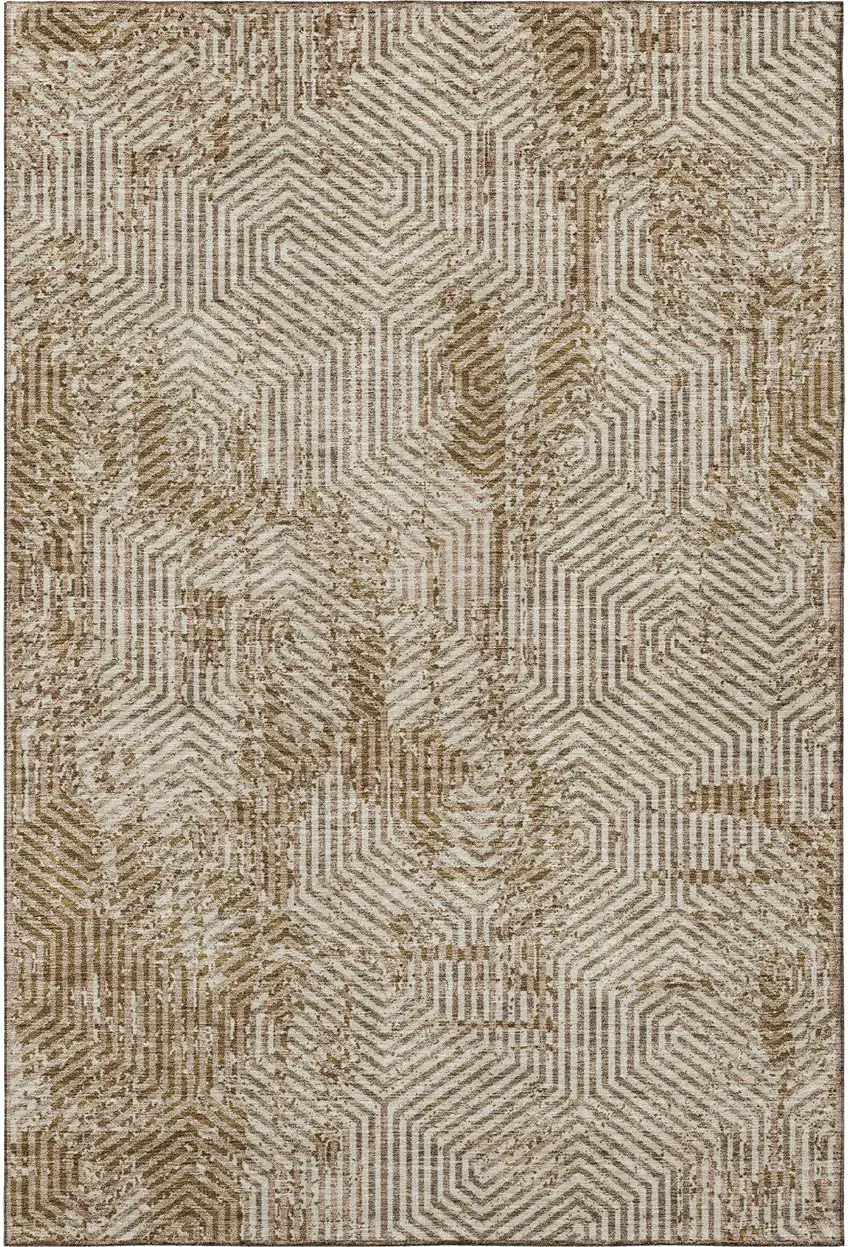 Coffee And Beige Geometric Washable Area Rug With UV Protection Photo 3