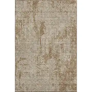 Photo of Coffee And Beige Geometric Washable Area Rug With UV Protection
