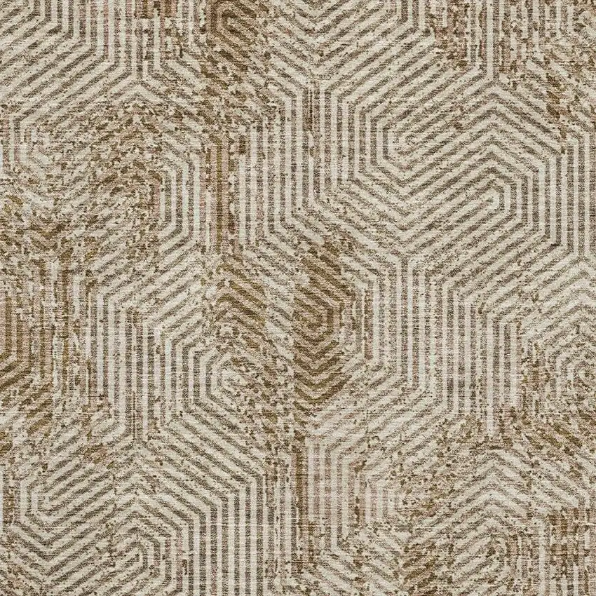 Coffee And Beige Geometric Washable Area Rug With UV Protection Photo 3