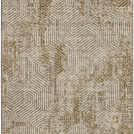Coffee And Beige Geometric Washable Area Rug With UV Protection Photo 4