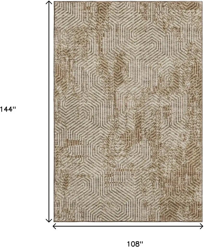 Coffee And Beige Geometric Washable Area Rug With UV Protection Photo 3