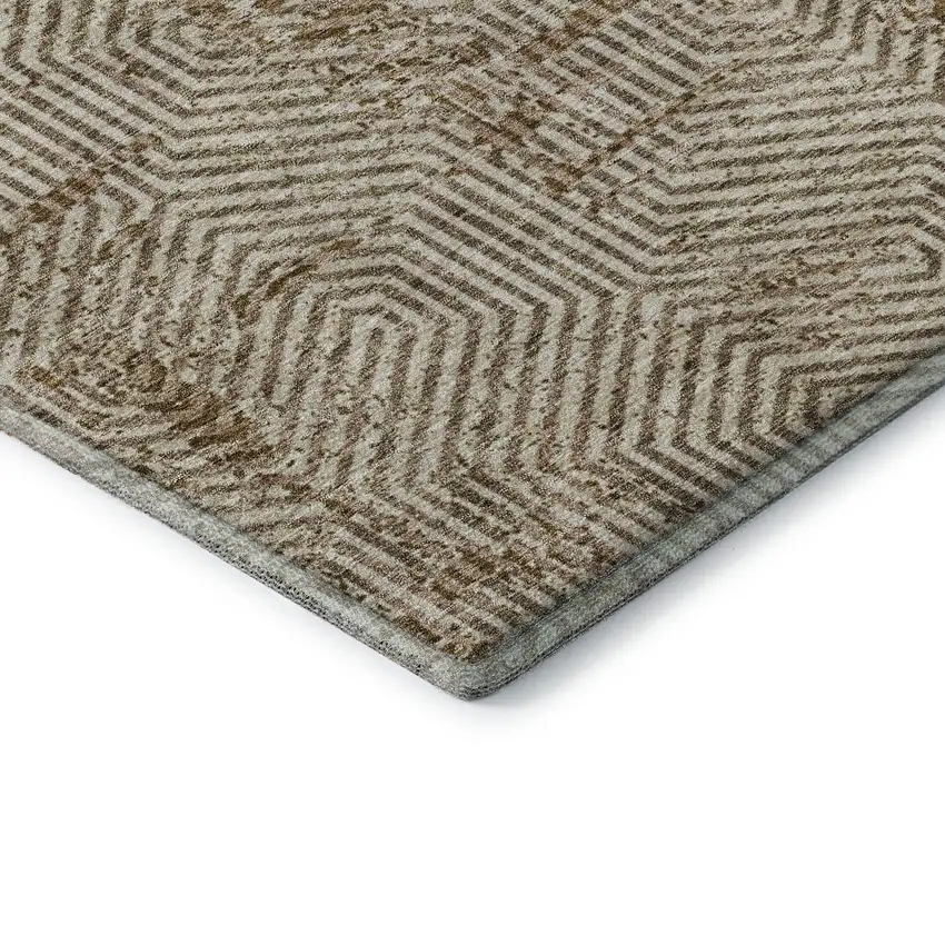Coffee And Beige Geometric Washable Area Rug With UV Protection Photo 8