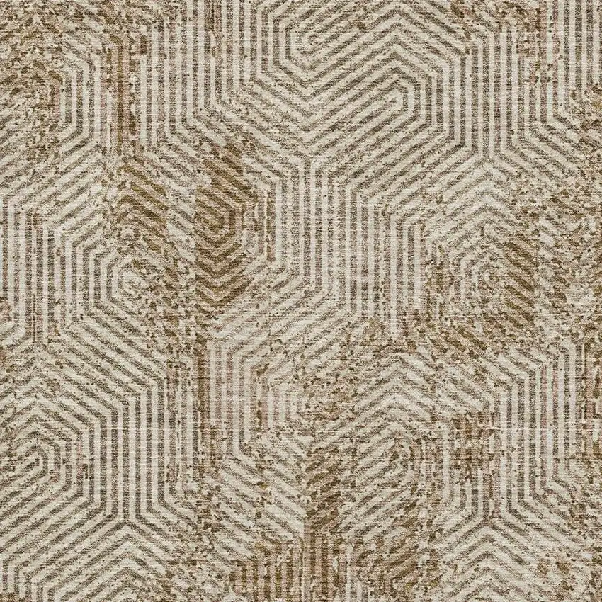 Coffee And Beige Geometric Washable Area Rug With UV Protection Photo 3