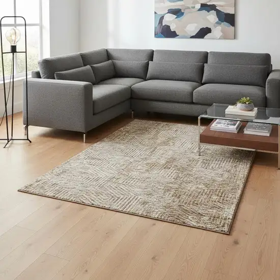 Coffee And Beige Geometric Washable Area Rug With UV Protection Photo 2