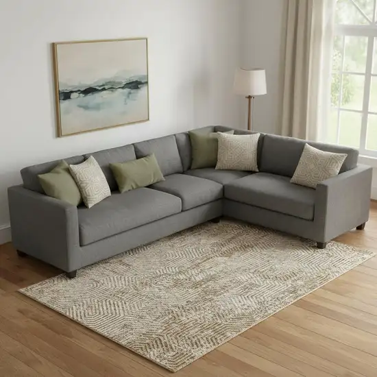 Coffee And Beige Geometric Washable Area Rug With UV Protection Photo 1