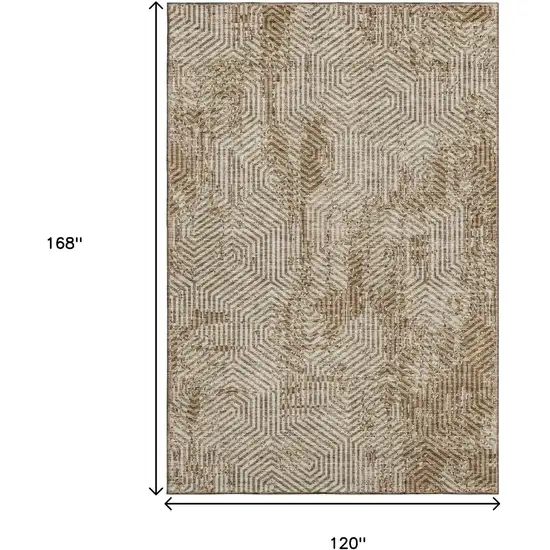 Coffee And Beige Geometric Washable Area Rug With UV Protection Photo 3