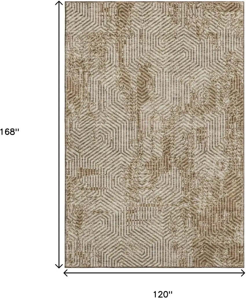 Coffee And Beige Geometric Washable Area Rug With UV Protection Photo 3