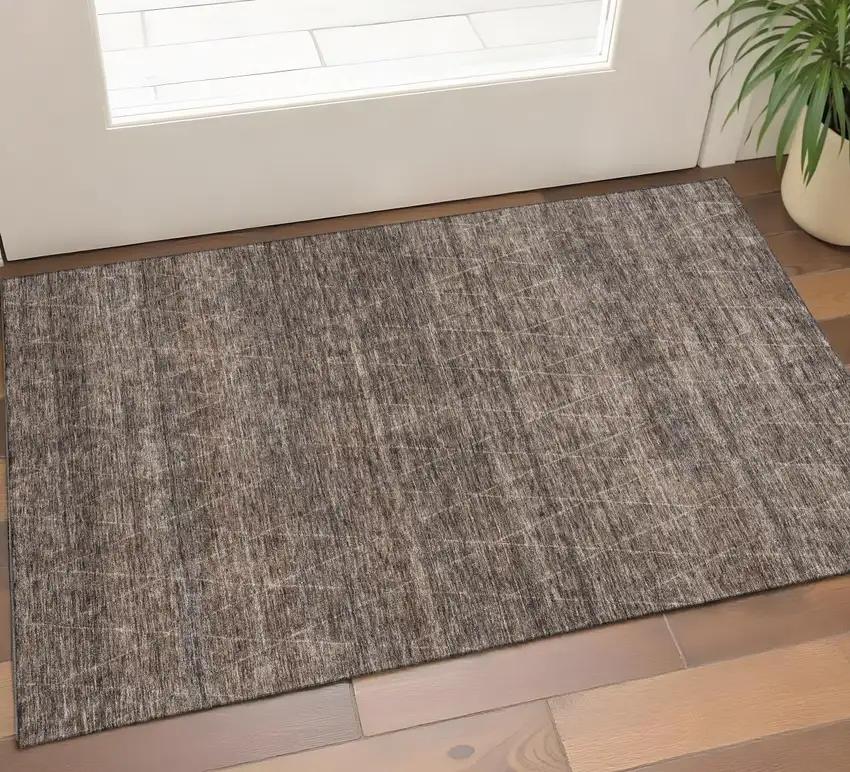 Coffee And Beige Geometric Washable Area Rug With UV Protection Photo 2