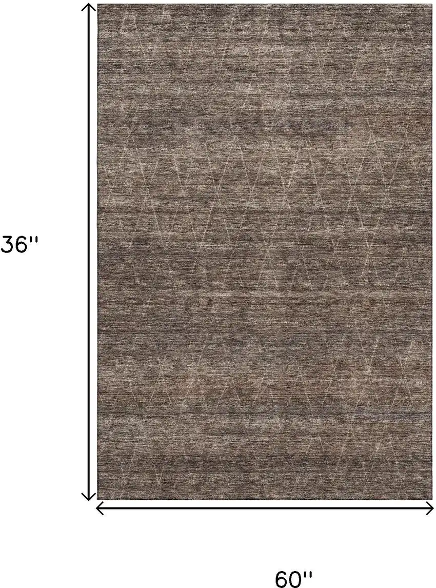 Coffee And Beige Geometric Washable Area Rug With UV Protection Photo 4