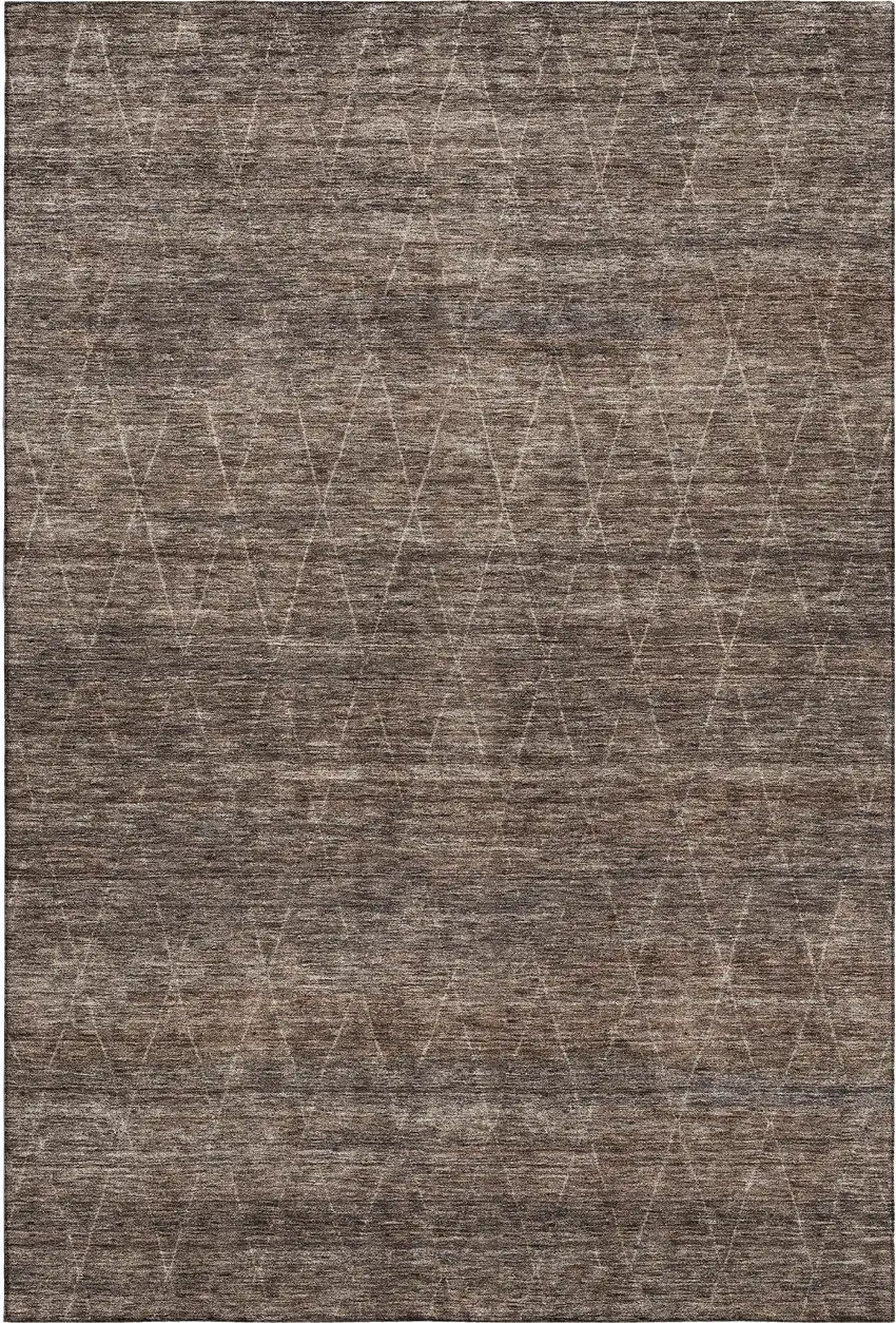 Coffee And Beige Geometric Washable Area Rug With UV Protection Photo 3