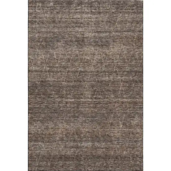 Coffee And Beige Geometric Washable Area Rug With UV Protection Photo 3