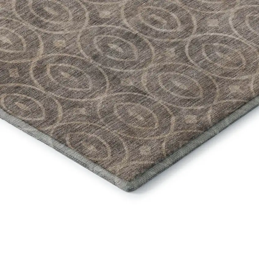 Coffee And Beige Geometric Washable Area Rug With UV Protection Photo 7