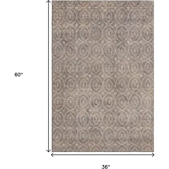 Coffee And Beige Geometric Washable Area Rug With UV Protection Photo 3