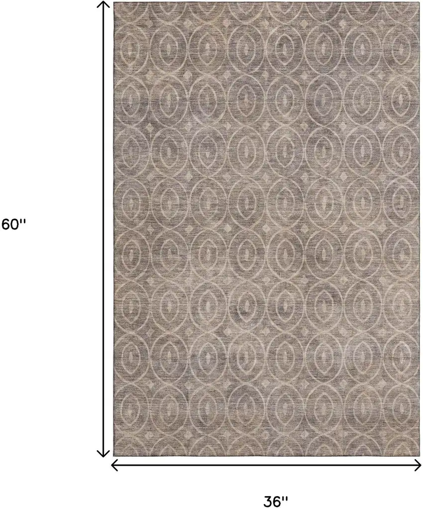 Coffee And Beige Geometric Washable Area Rug With UV Protection Photo 3