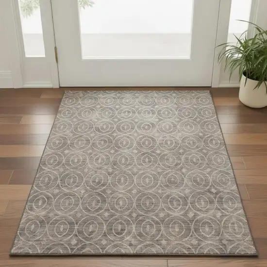 Coffee And Beige Geometric Washable Area Rug With UV Protection Photo 2