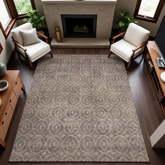 Coffee And Beige Geometric Washable Area Rug With UV Protection Photo 5