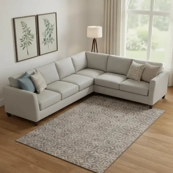 Coffee And Beige Geometric Washable Area Rug With UV Protection Photo 2