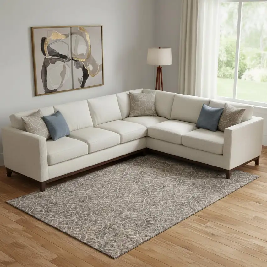 Coffee And Beige Geometric Washable Area Rug With UV Protection Photo 2