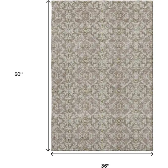 Coffee And Beige Medallion Washable Area Rug With UV Protection Photo 3