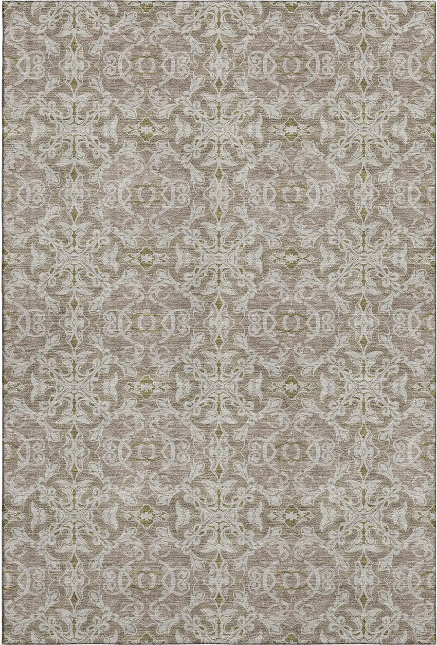 Coffee And Beige Medallion Washable Area Rug With UV Protection Photo 1
