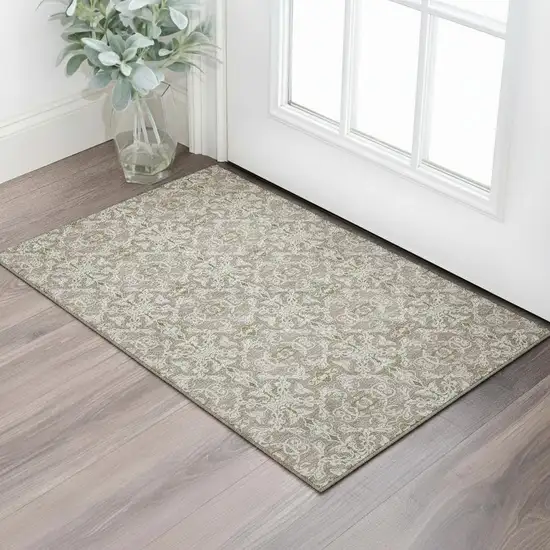 Coffee And Beige Medallion Washable Area Rug With UV Protection Photo 1