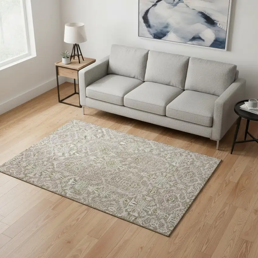 Coffee And Beige Medallion Washable Area Rug With UV Protection Photo 2