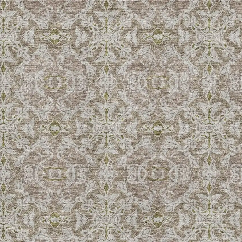 Coffee And Beige Medallion Washable Area Rug With UV Protection Photo 3