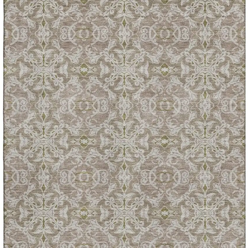 Coffee And Beige Medallion Washable Area Rug With UV Protection Photo 4