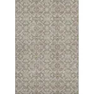 Photo of Coffee And Beige Medallion Washable Area Rug With UV Protection